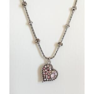 BRIGHTON Love Me Tender Pink Crystal Heart Necklace Breast Cancer Awareness